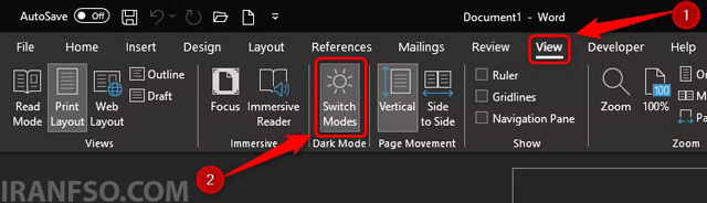 در بخش Dark Mode گزینه Switch Modes را انتخاب کنید.