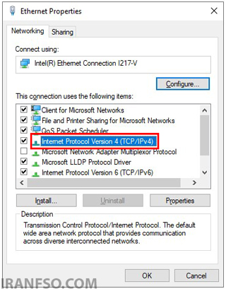 گزینه Internet Protocol Version 4 (TCP/IPv4)