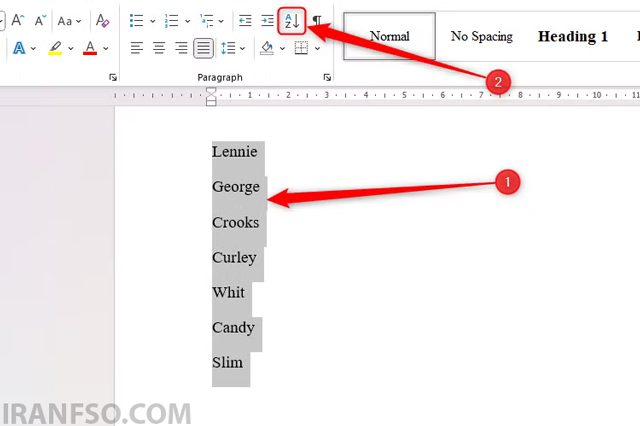 از تب «Home»، روی آیکون «Sort» در گروه «Paragraph» کلیک کنید.