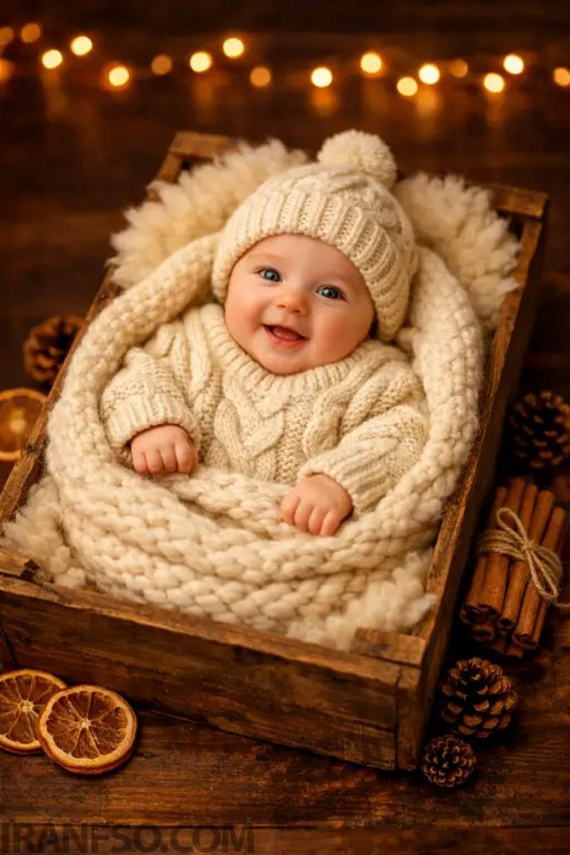 نوزاد در فضای زمستانی و گرم