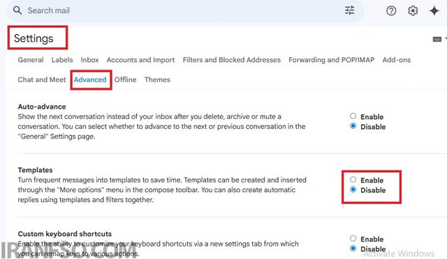 فعال کردن قابلیت Templates در Gmail