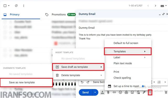 ذخیره ایمیل بهعنوان قالب آماده Gmail