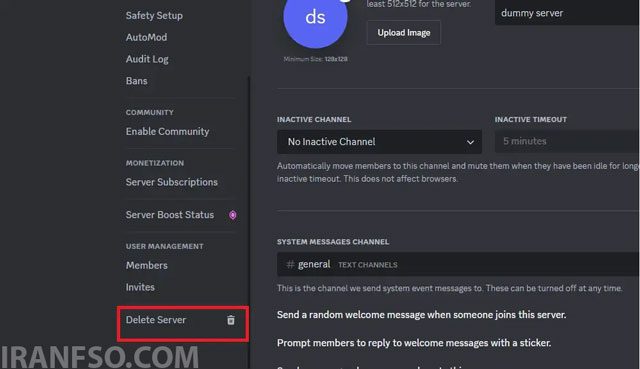 گزینه Delete Server را پیدا کنید