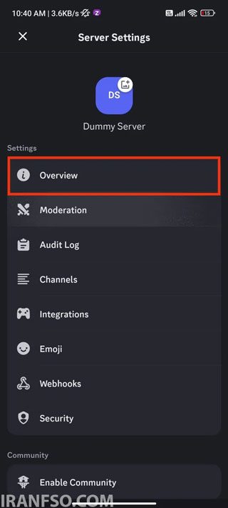 بخش Overview را باز کنید