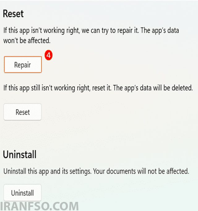 ابتدا روی Repair کلیک کنید.