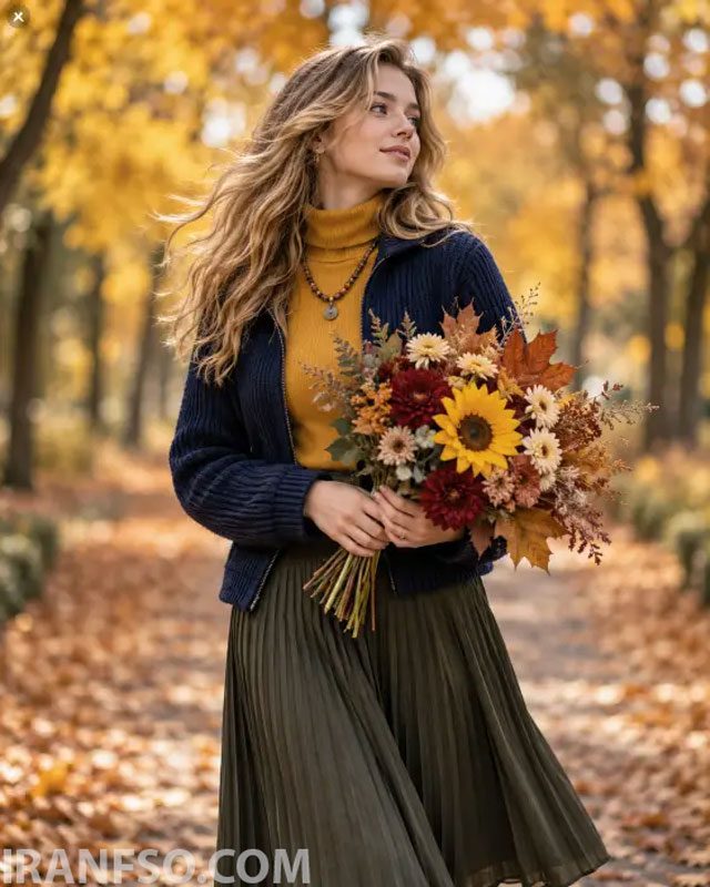 دسته‌گل پاییزی در مسیر جنگلی