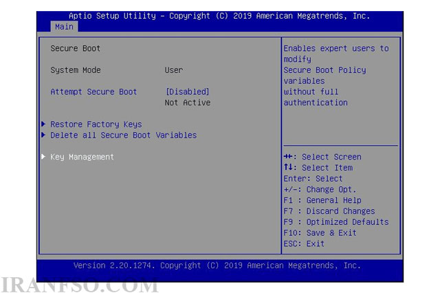 Secure Boot را غیرفعال کنید