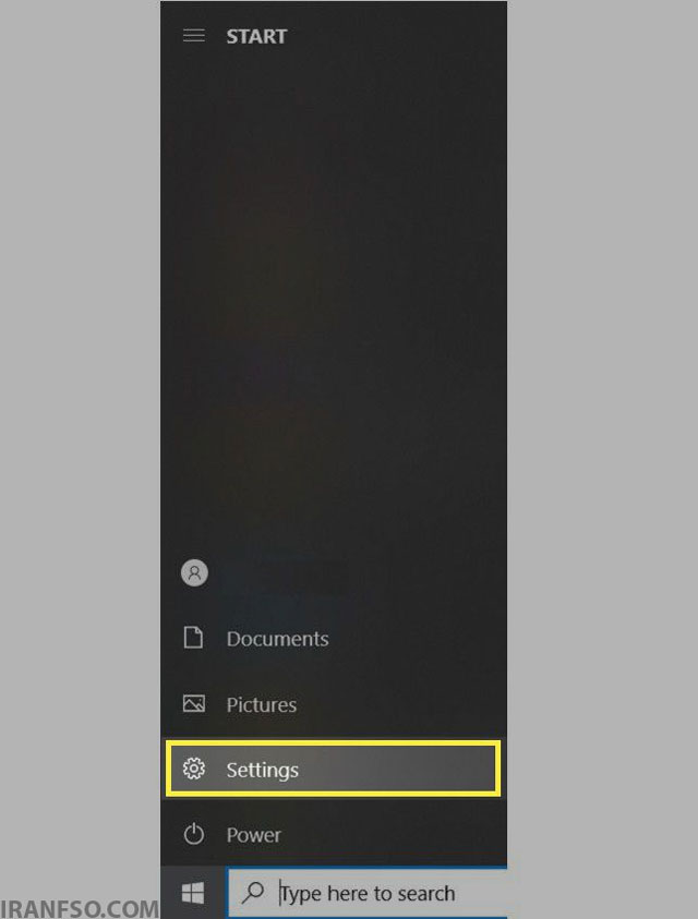 از منوی Start وارد Settings شوید.