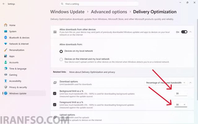محدود کردن پهنای باند Windows Update