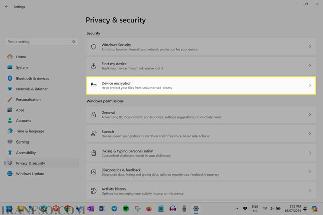 وارد بخش Device Encryption شوید