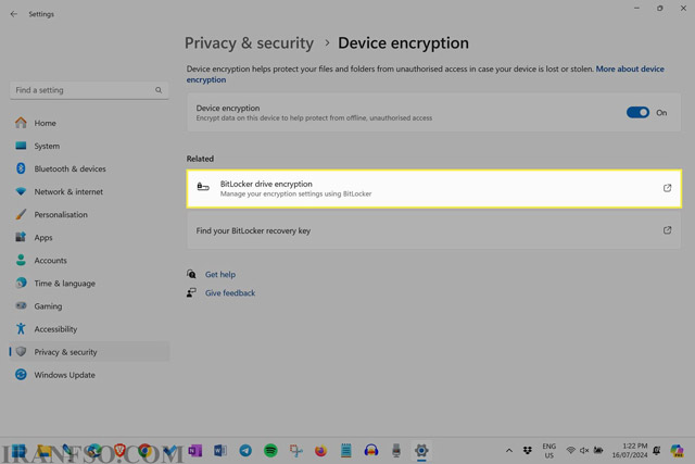 گزینه BitLocker Drive Encryption را باز کنید