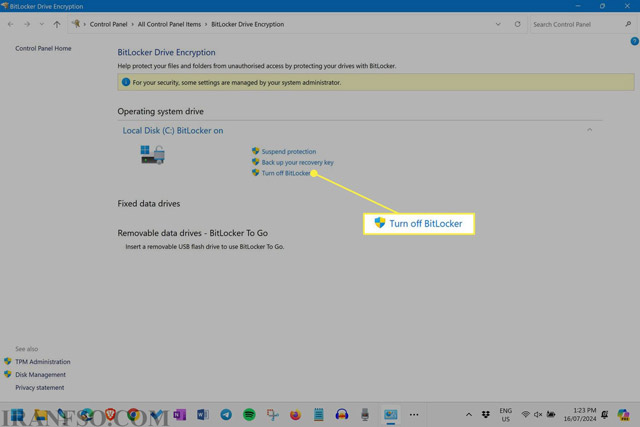 گزینه Turn Off BitLocker را انتخاب کنید