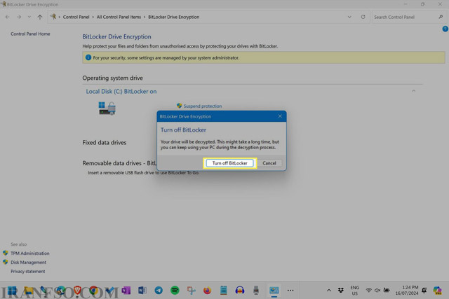 غیرفعال کردن BitLocker را تأیید کنید
