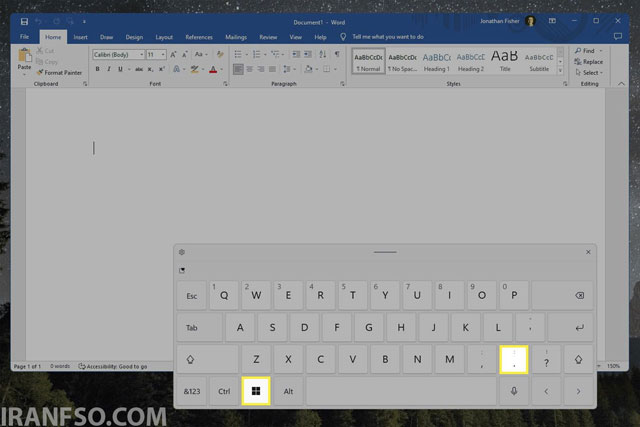 کلید Windows و سپس . (نقطه) را انتخاب کنید.