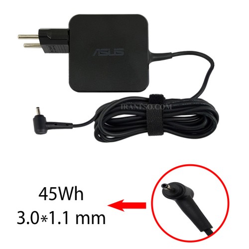 آداپتور لپ تاپ ایسوس 19V 2.37A Gimo Plus مربعی سرزنبوکی سرریز 3*1.1mm