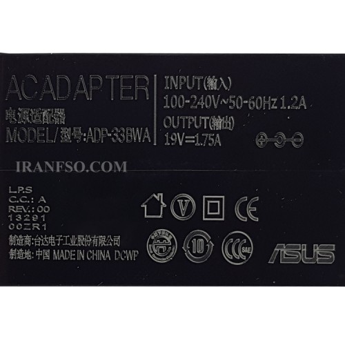 آداپتور لپ تاپ ایسوس 19V 1.75A زنبوکی سرفیش بزرگ مربعی-اورجینال 4*1.35mm