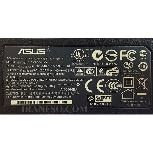 آداپتور لپ تاپ ایسوس 9V 2.5A اورجینال-کابل دوتایی