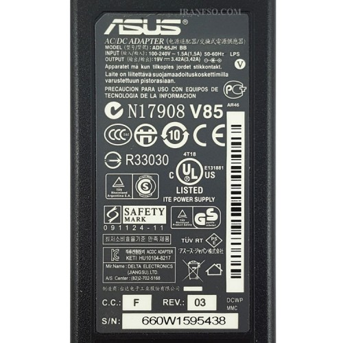 آداپتور لپ تاپ ایسوس 19V 3.42A زنبوکی سرفیش بزرگ اورجینال