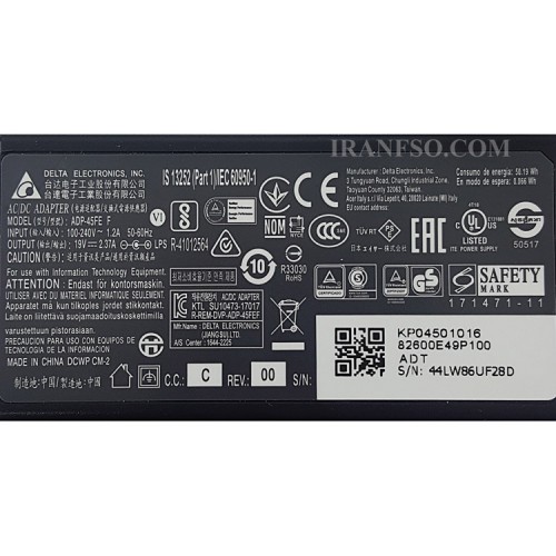 آداپتور لپ تاپ ایسوس 19V 2.37A Gimo Plus مستطیلی زنبوکی سرریز-کابل سه تایی 3x1.1mm
