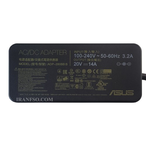 آداپتور لپ تاپ ایسوس 20V 14A سوزندار 3.7mmx6mm کابل PC