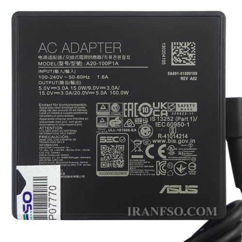 آداپتور لپ تاپ ایسوس 5V 3A_9V 3A_15V 3A_20V 5A Type C مربعی