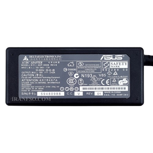 آداپتور لپ تاپ ایسوس 19V 3.42A Gimo Plus مستطیلی زنبوکی سوزن دار