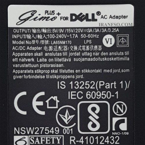 آداپتور تبلت-موبایل-لپ تاپ دل 20V 3.25A-15V 3A-9V 3A-5V 3A Type C اورجینال