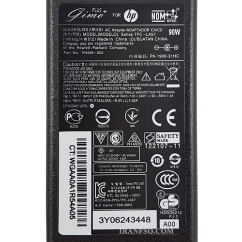 آداپتور لپ تاپ اچ پی 19.5V 4.62A سر فیش آبی-اورجینال