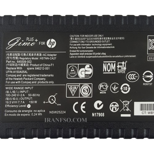 آداپتور لپ تاپ اچ پی 19.5V 7.7A Gimo Plus سرنرمال