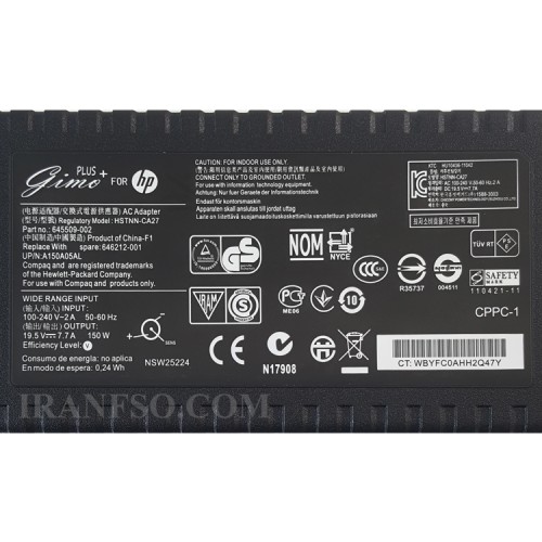 آداپتور لپ تاپ اچ پی 19.5V 7.7A Gimo Plus سر فیش آبی