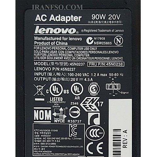 آداپتور لپ تاپ لنوو 20V 4.5A سردلی