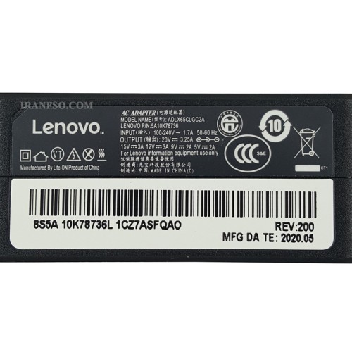 آداپتور لپ تاپ لنوو 20V 3.25A Type C مربعی