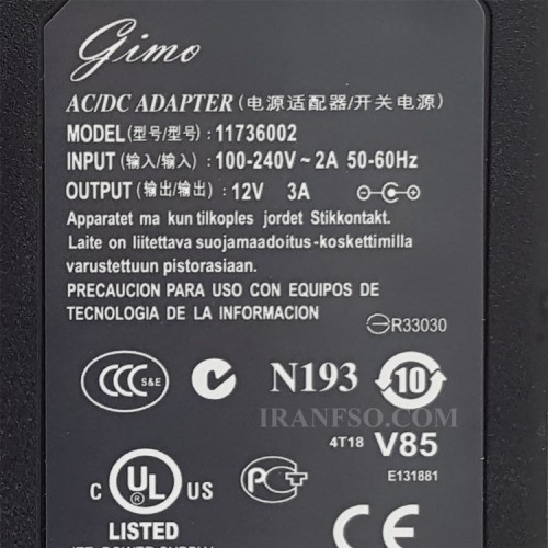 آداپتور 12V 3A سرنرمال کابل PC