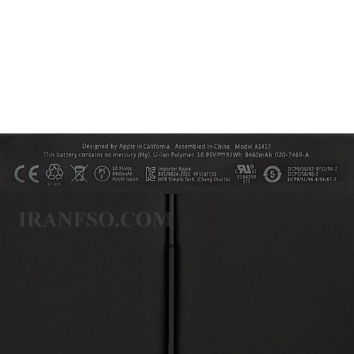 باتری لپ تاپ اپل A1417 Pro A1398_Mid 2012-Early 2013 اورجینال