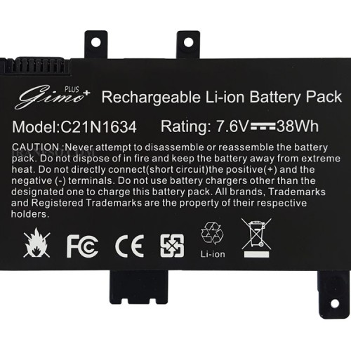 باتری لپ تاپ ایسوس VivoBook R542-X542-K542-A542-F542_C21N1634_Gimo Plus مشکی داخلی-38 وات ساعت