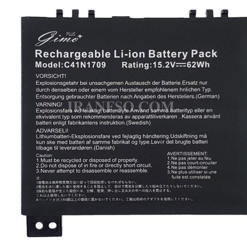 باتری لپ تاپ ایسوس ROG Strix GL503V-GL503VS_C41N1709_Gimo Plus مشکی داخلی-62 وات ساعت