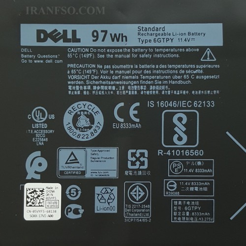 باتری لپ تاپ دل Precision 5510-XPS 15 9550_6GTPY داخلی-اورجینال