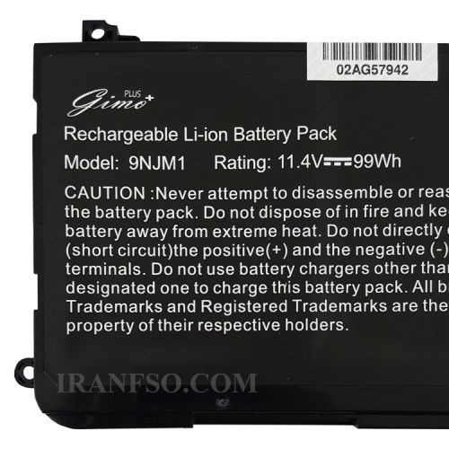 باتری لپ تاپ دل Alienware 15-R3_9NJM1 Gimo Plus مشکی داخلی-99 وات ساعت
