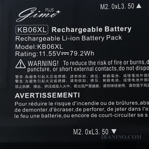 باتری لپ تاپ اچ پی Spectre X360 15-B_KB06XL_Gimo Plus مشکی داخلی-79.2 وات ساعت