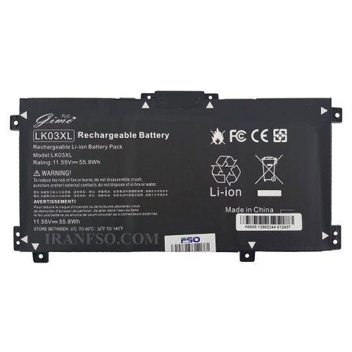 باتری لپ تاپ اچ پی ENVY X360 15-BP_LK03XL Gimo Plus مشکی داخلی-55 وات ساعت