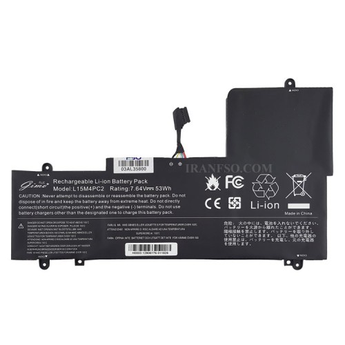 باتری لپ تاپ لنوو IdeaPad Yoga 710_L15L4PC2-L15M4PC2 Gimo Plus مشکی داخلی-53 وات ساعت