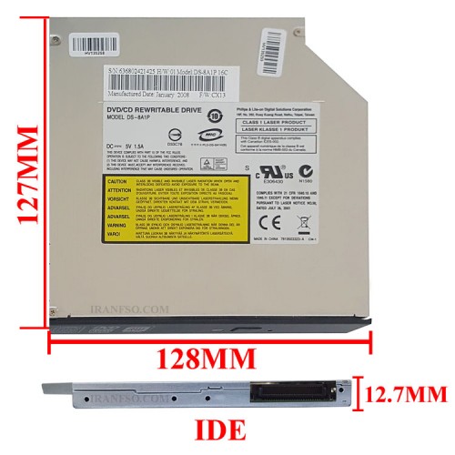 درایو لپ تاپ دی وی دی رایتر فیلیپس لایتون IDE Slim 12.7mm شش ماه گارانتی