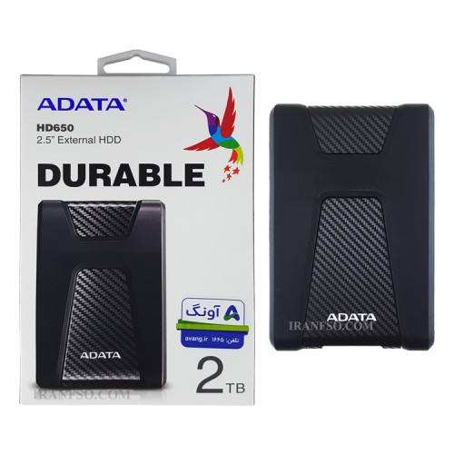هارد HDD لپ تاپ 2 ترابایت Adata HD650 Durable External مشکی-گارانتی آونگ