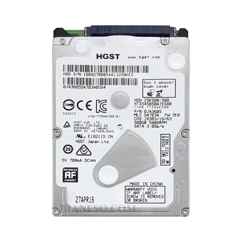 هارد HDD لپ تاپ 500 گیگابایت HGST Sata 5400RPM Slim سه ماه گارانتی-ریفر