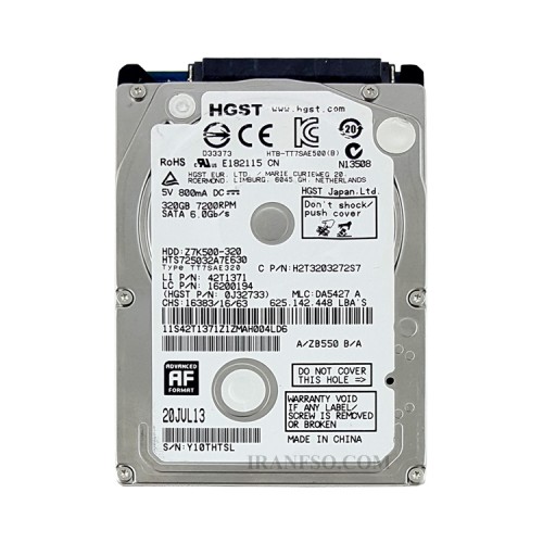 هارد HDD لپ تاپ 320 گیگابایت HGST Sata Slim 5400RPM-Refurbish سه ماه گارانتی