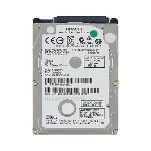 هارد HDD لپ تاپ 320 گیگابایت هیتاچی Sata Slim 5400RPM Refurbish سه ماه گارانتی