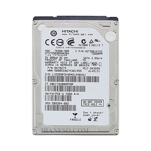 هارد HDD لپ تاپ 500 گیگابایت هیتاچی Sata 5400RPM سه ماه گارانتی-ریفر