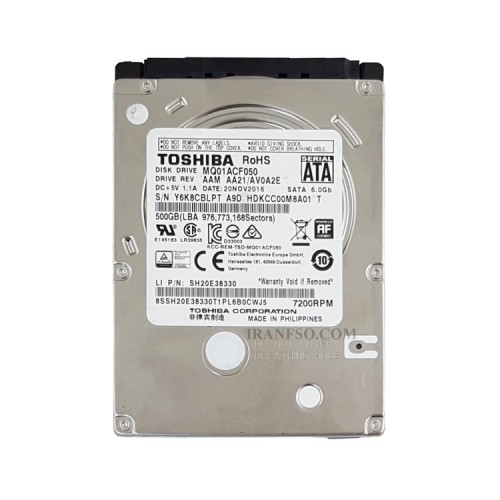 هارد HDD لپ تاپ 500 گیگابایت توشیبا Sata 5400RPM Slim شش ماه گارانتی-ریفر