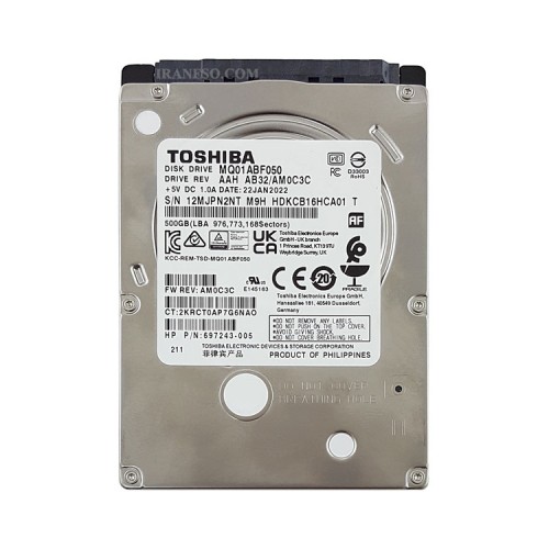 هارد HDD لپ تاپ 500 گیگابایت توشیبا Sata 5400RPM Slim یکسال گارانتی