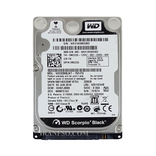 هارد HDD لپ تاپ 320 گیگابایت وسترن Sata 5400RPM-Riffer سه ماه گارانتی